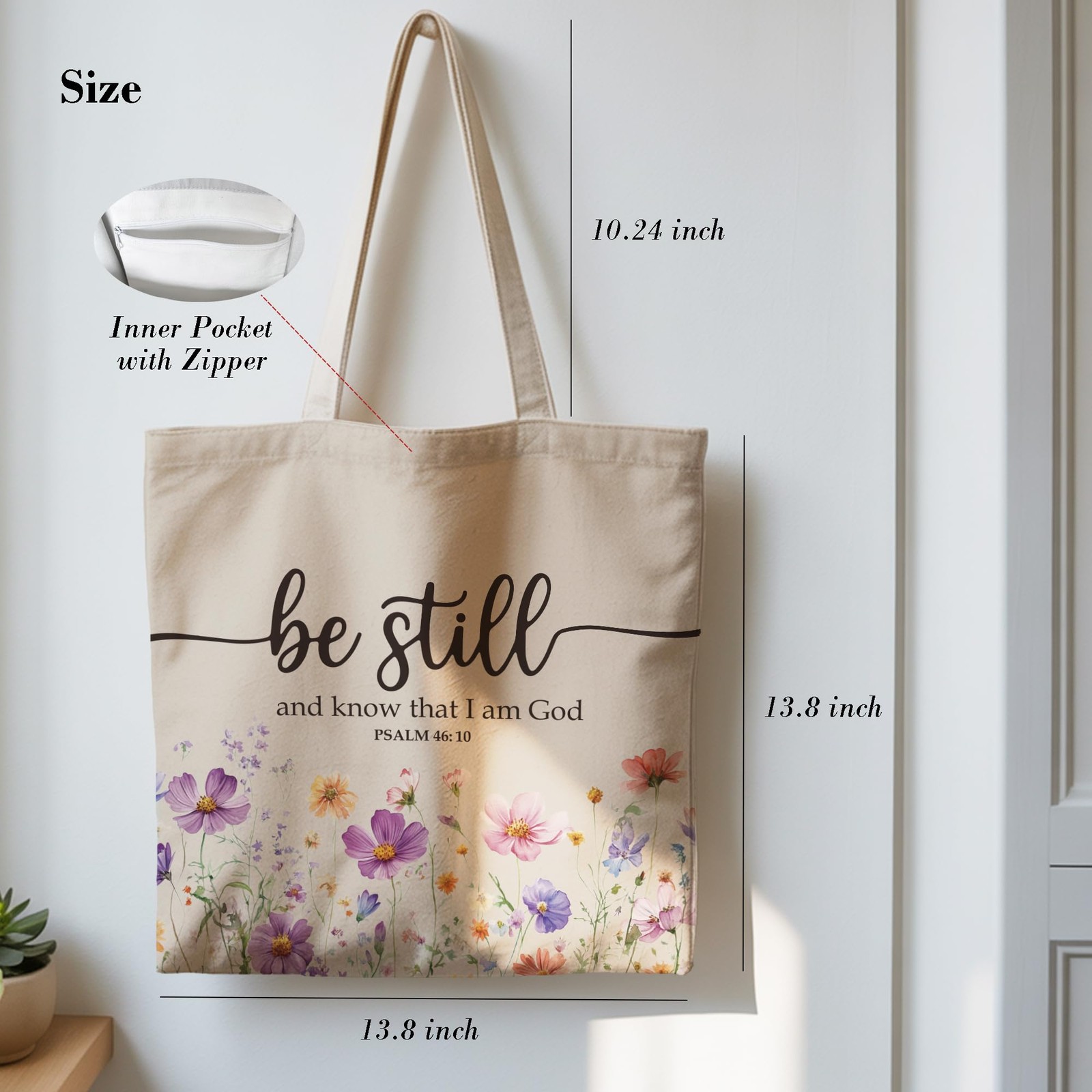 Christian Be Still and Know Tote Bag for Women, Bible Verse Gifts Canvas Bags gallery