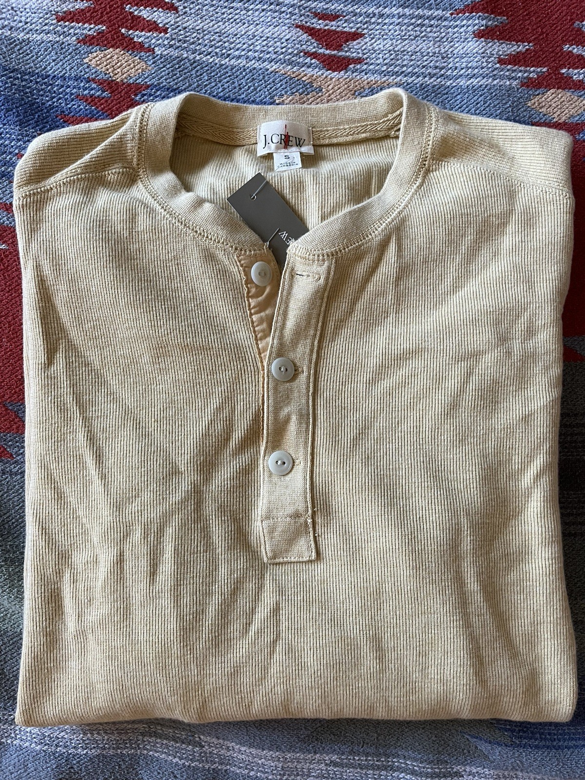 J. CREW Jacquard rib-knit henley in Heather Ginko (Yellow) Size S NWT $98 CL754 gallery