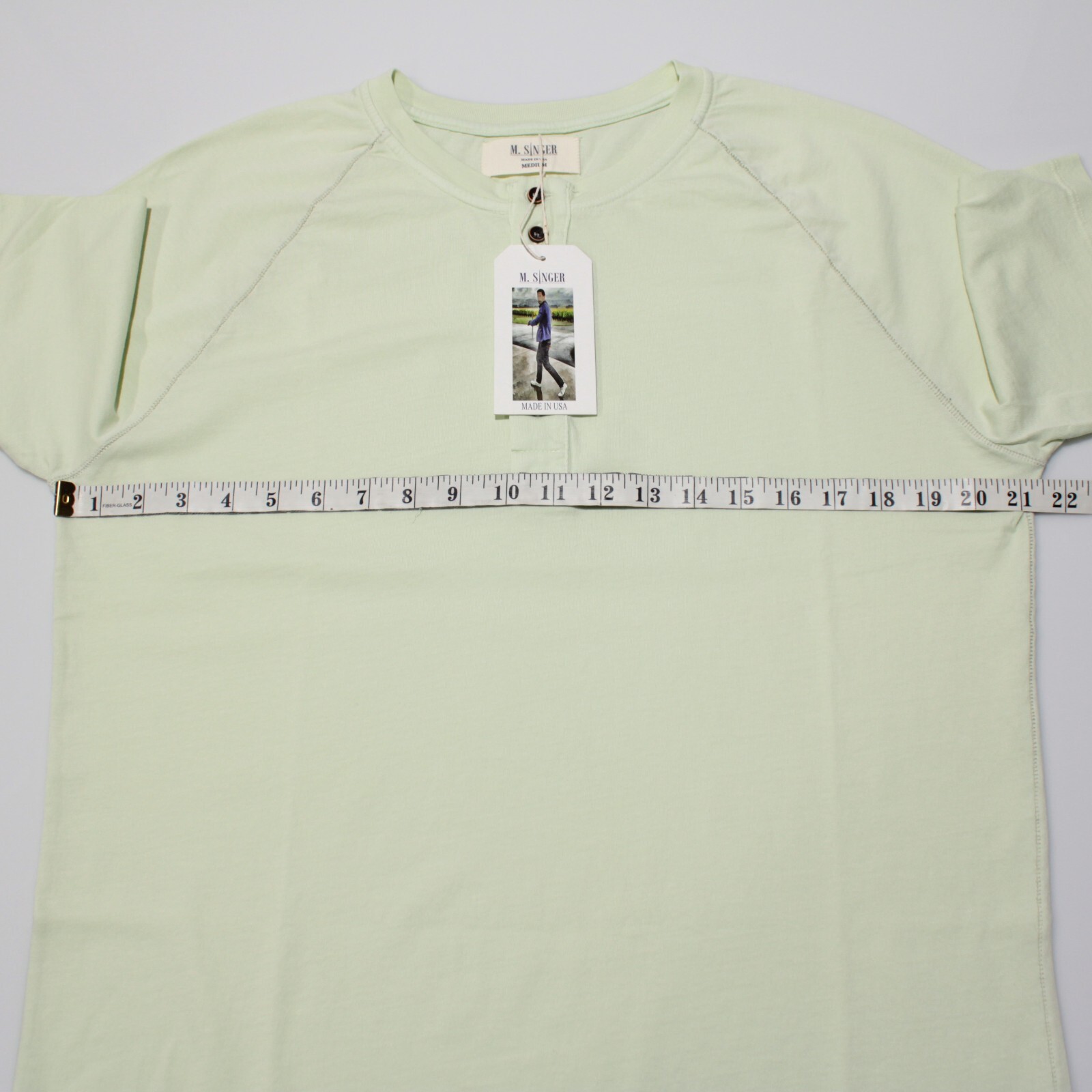 M. Singer NWT Short Sleeve Henley T-Shirt Size Medium in Apple Green 100% Cotton gallery