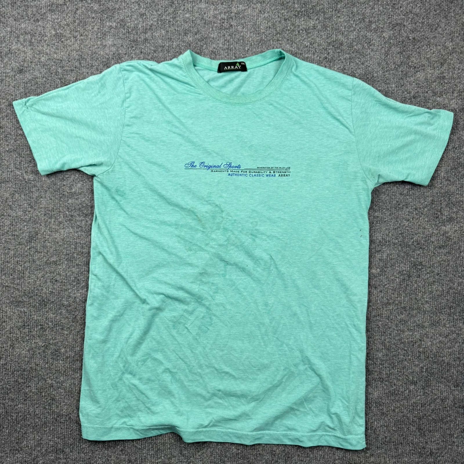 Array The Original Sports T-Shirt Men XXL Fits Large Teal Graphic Stained AS IS gallery