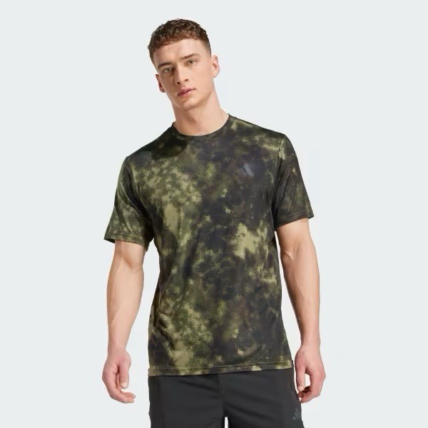NEW Mens $35 ADIDAS Train Essentials All Over Print Tee JV7234 Olive Strata XXL gallery