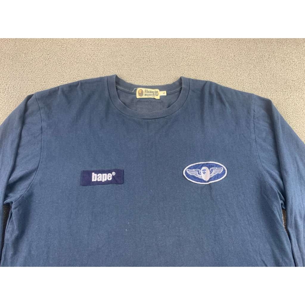 A Bathing Ape Long Sleeve T Shirt Men XL Navy Chest Logo Patch Tag Streetwear gallery