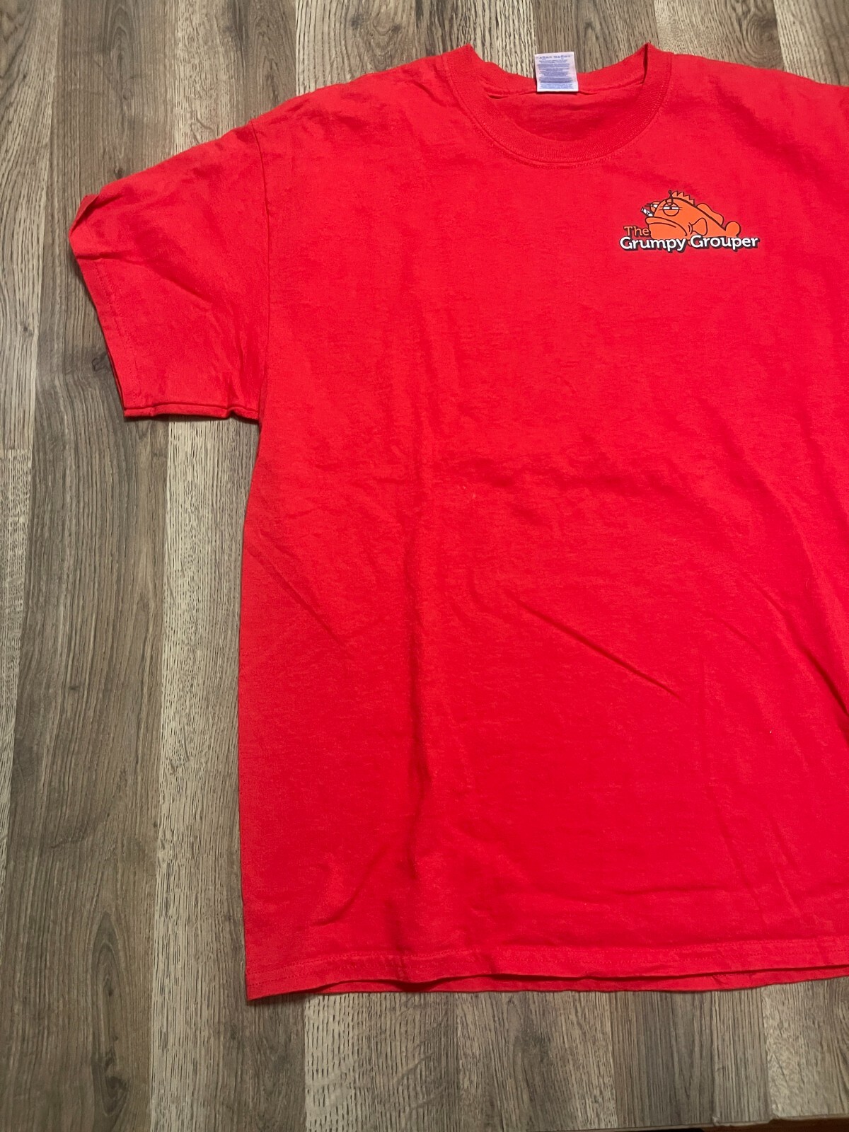 Gildan Shirt, Men's Size Large, Red "The Grumpy Grouper" Orange Fish gallery
