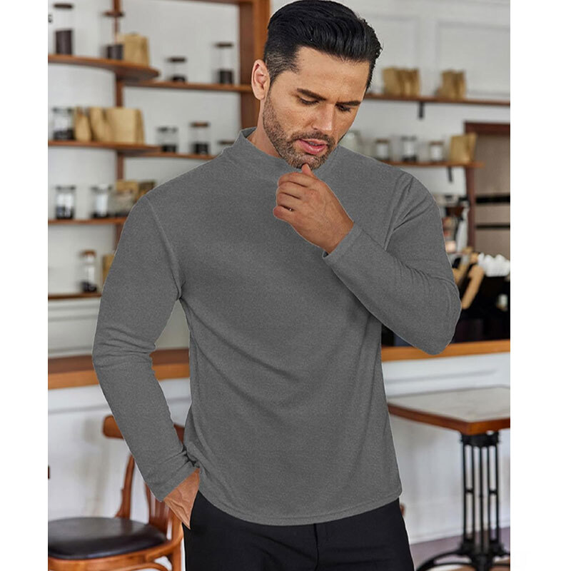 Mens Mock Turtleneck T-Shirt Long Sleeve Warm Pullover Basic Undershirt Tops gallery