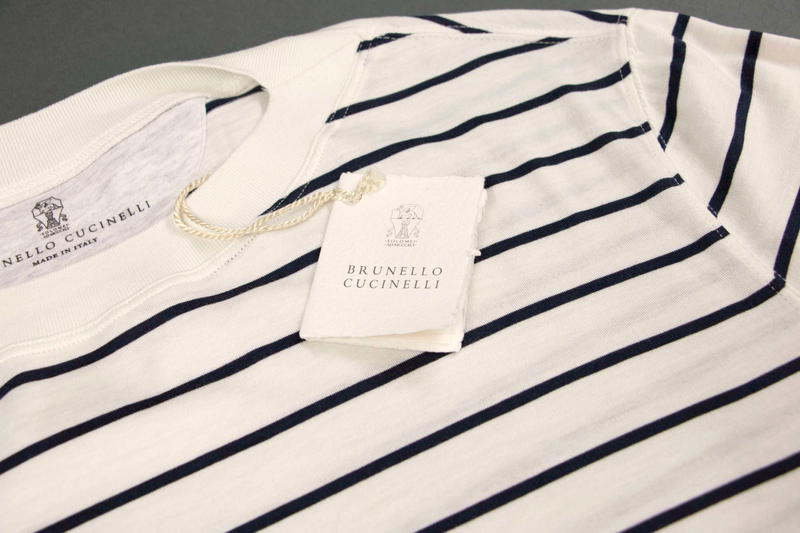 NWT$1200 Brunello Cucinelli Silk Blend Short Sleeve Striped Boat Neck Tee M A258 gallery