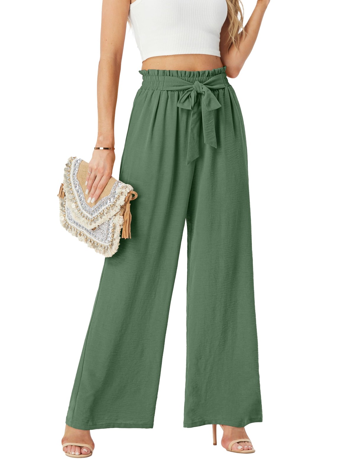 Linen White Wide Leg Women Palazzo Work Lounge Business Office Camo Pants Sum... gallery