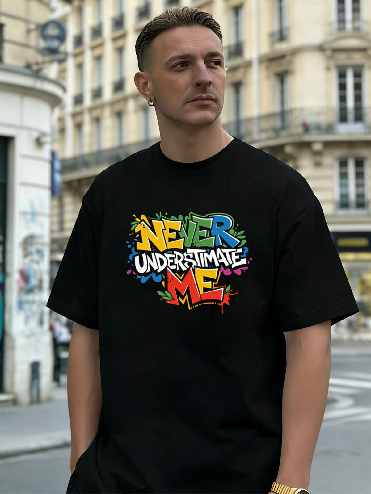 Graffiti Text Graphic 100% Cotton Men's T-Shirt Suitable for Daily Streetwear gallery