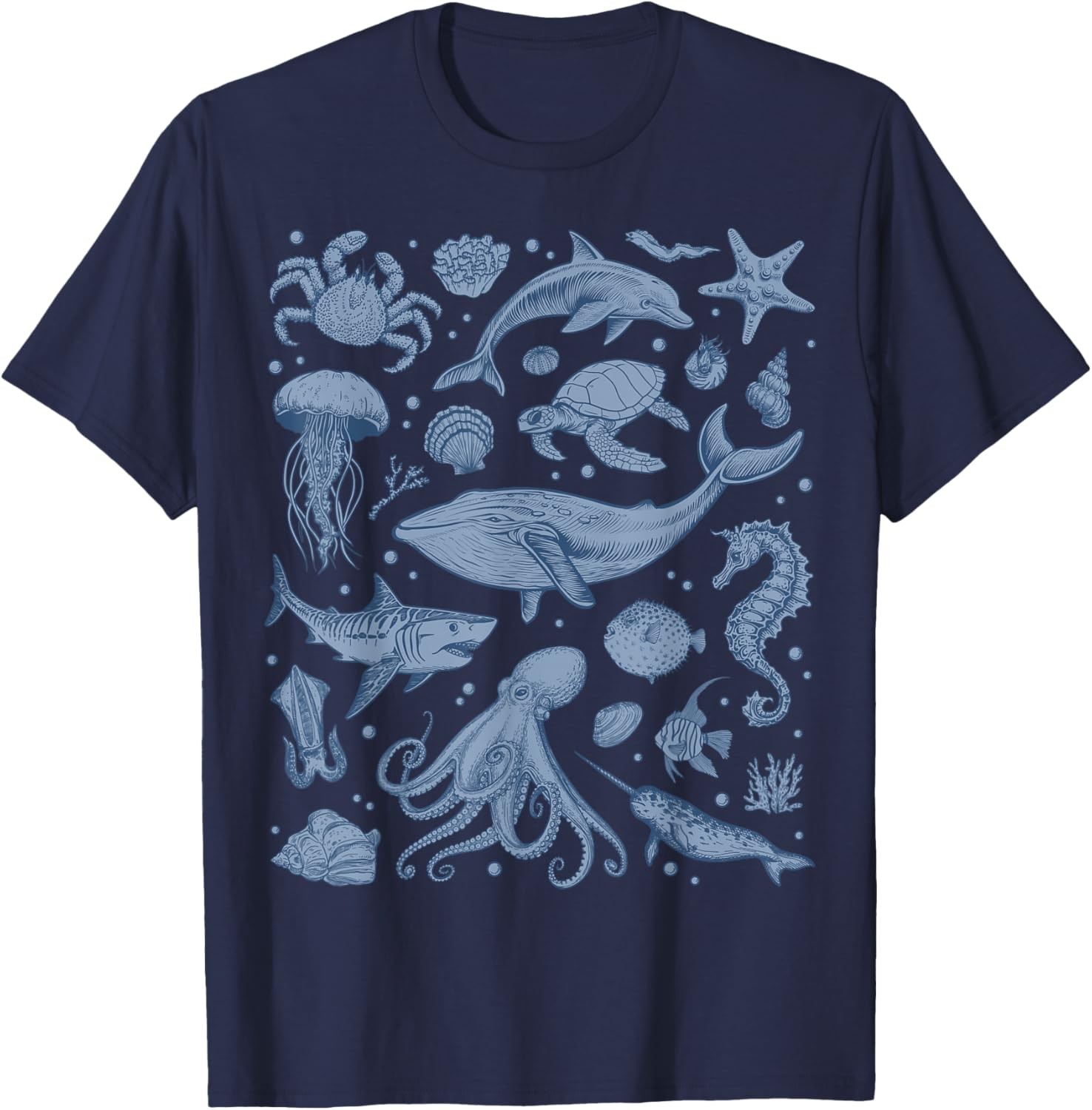 Ocean Life Sea Whale Dolphin Beach 90s Vintage Graphic T-Shirt