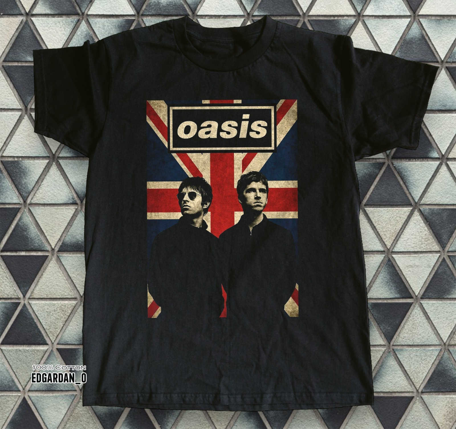 Oasis Gallagher Brothers Union Jack Black Unisex T-shirt Size S-5XL