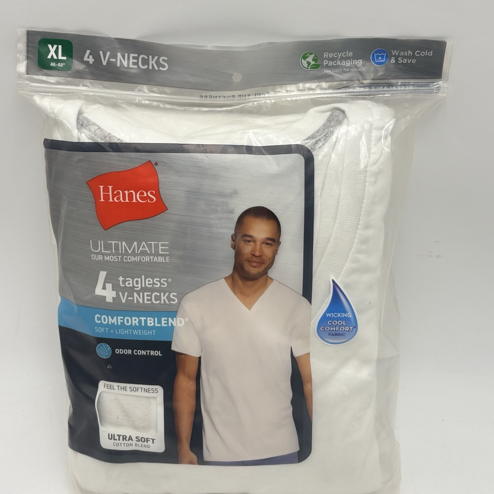 Hanes V-neck Men's XL 46-48 Ultimate T-Shirt - White ComfortBlend Odor Control gallery