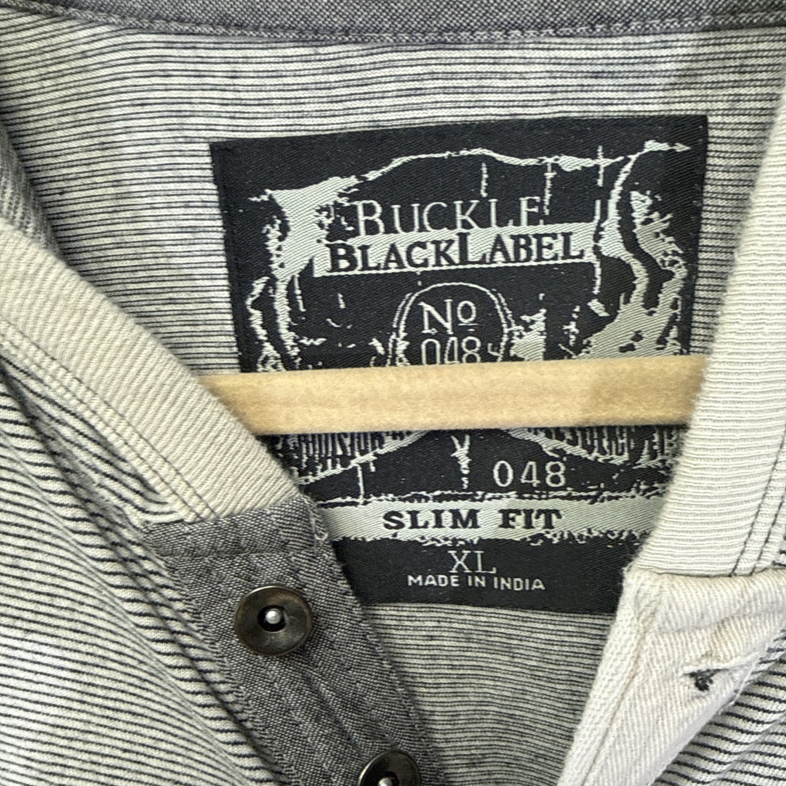 Buckle Black Men Shirt Large Striped Hooded Pockets Long Sleeve Henley Slim Fit gallery
