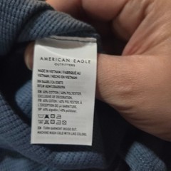 American Eagle Mens Waffle Knit Long Sleeve Shirt Blue Eagle Graphic Size L