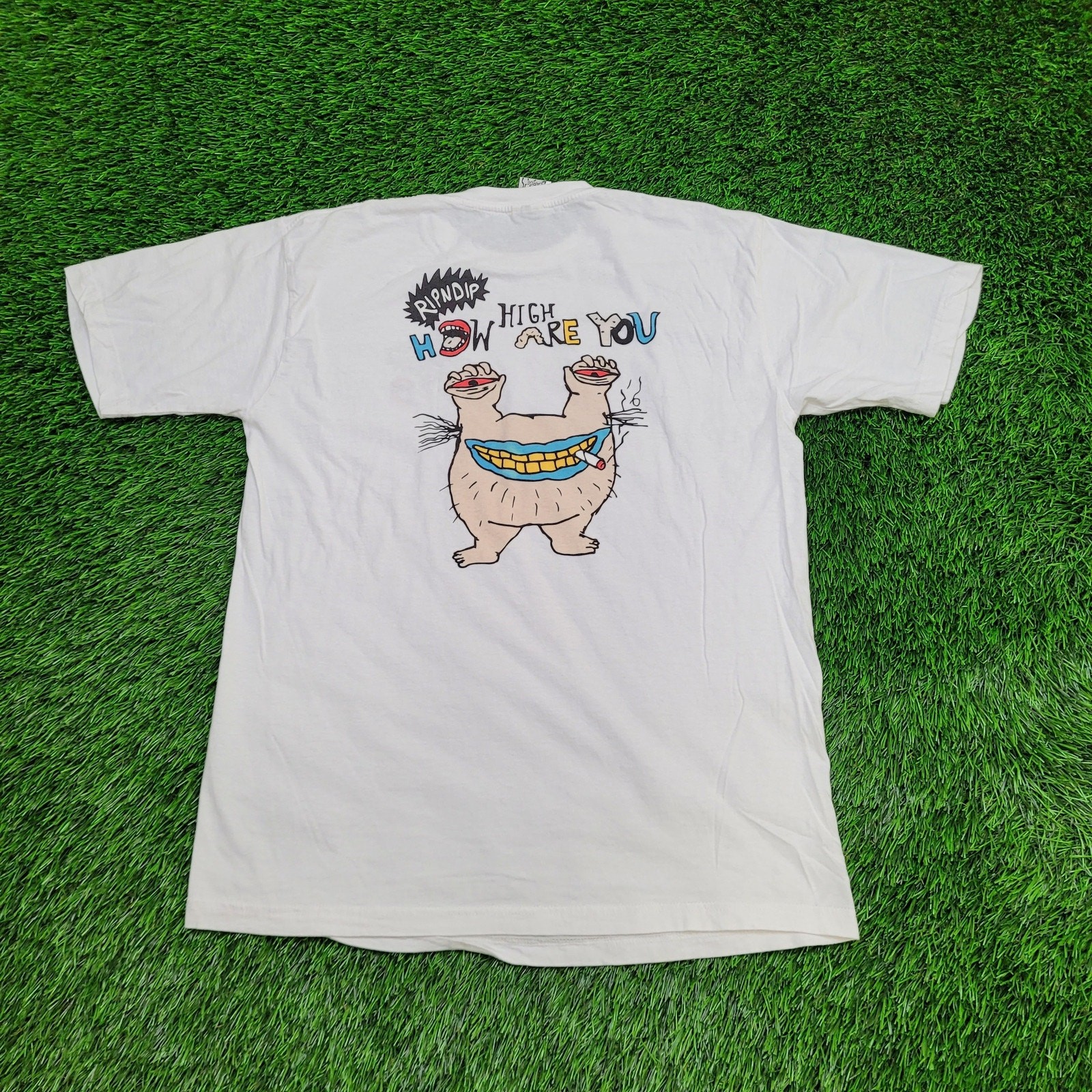 Vintage Y2K Funny Stoner Humor Shirt S/M 20×26 White Rip-n-Dip