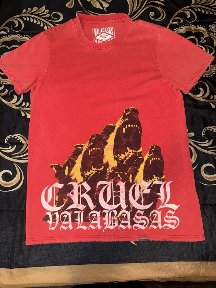 Valabasas Men’s S Red Cotton Cruel Graphic Logo Crew Neck Short Sleeve Tee