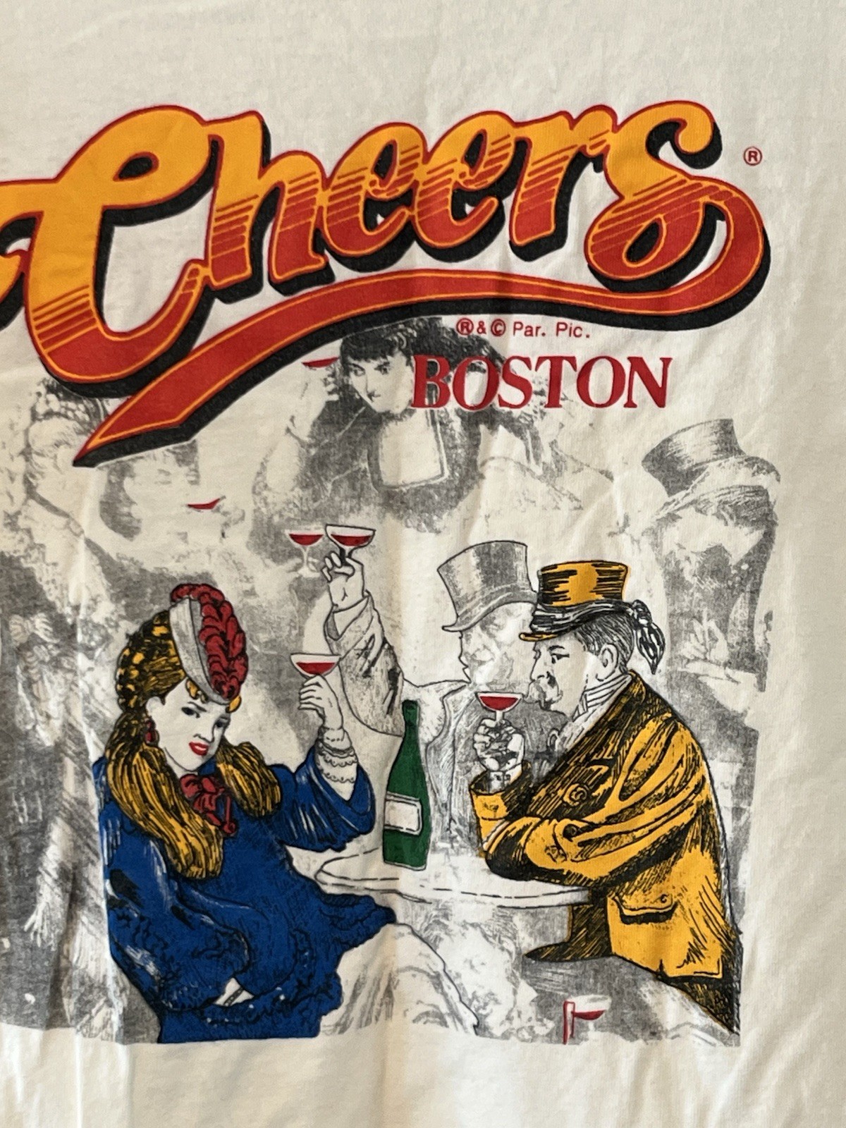Vintage TeeJays Tee Shirt White Cheers Boston Graphic Print Cotton Made USA gallery