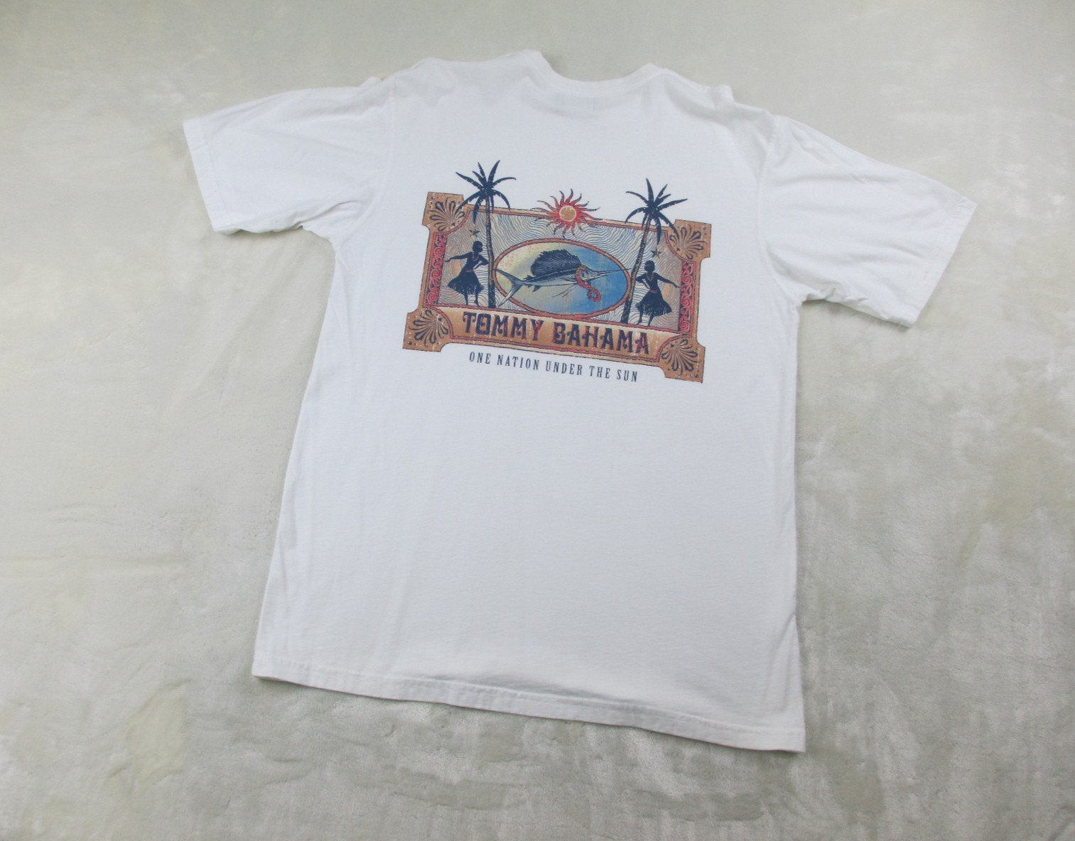 VINTAGE Tommy Bahama Shirt Mens Small White One Nation Under The Sun Marlin USA gallery