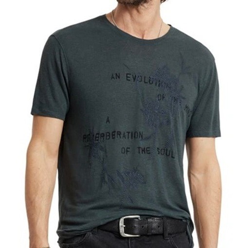 John Varvatos Men's Evolution Floral Embroidery Linen SS Crew T-Shirt Dried Sage gallery