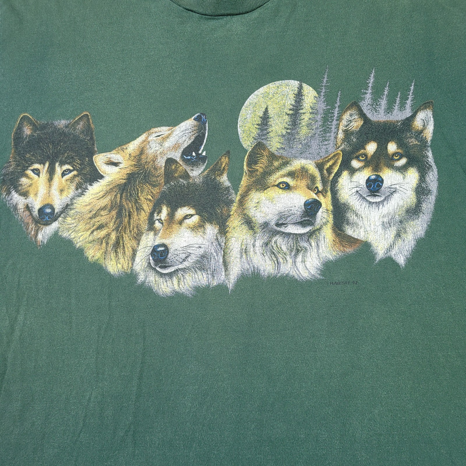 Vintage 90s Cal Cru Vintage Wolf T Shirt Men L Green Short Sleeve Arizona Grunge gallery