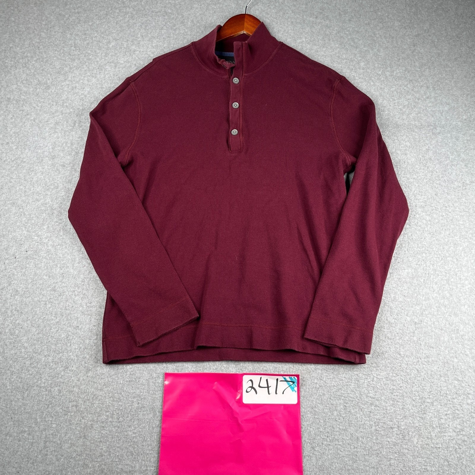Banana Republic Henley Shirt Waffle Knit 1/2 Zip Burgundy Long Sleeve Pullover L gallery