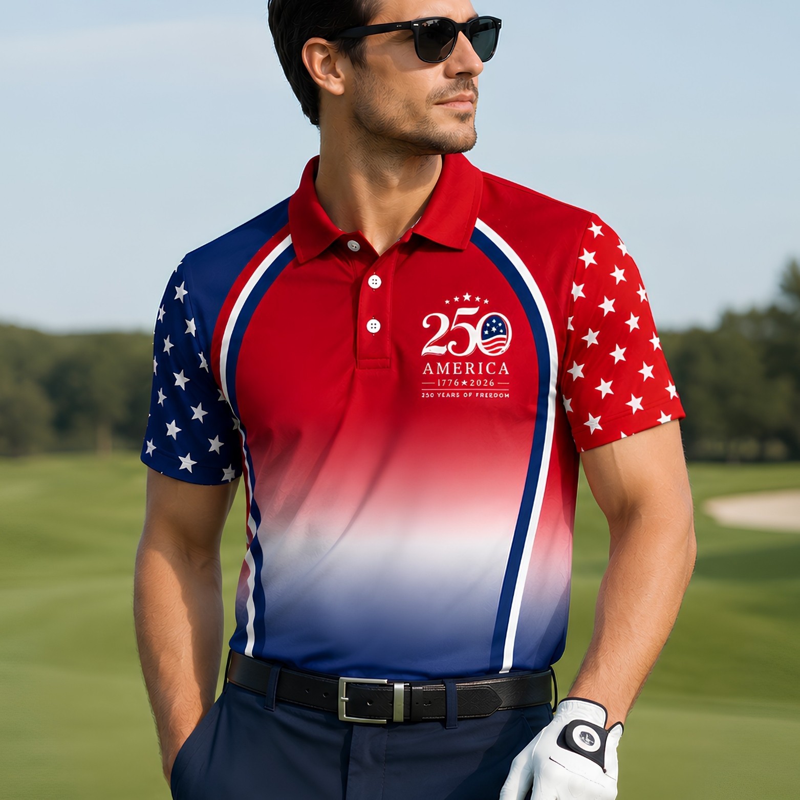 Gradient 250 Years Of Freedom Patriotic Golf Shirt, 4th Of July Golf Pol (S-5XL) gallery