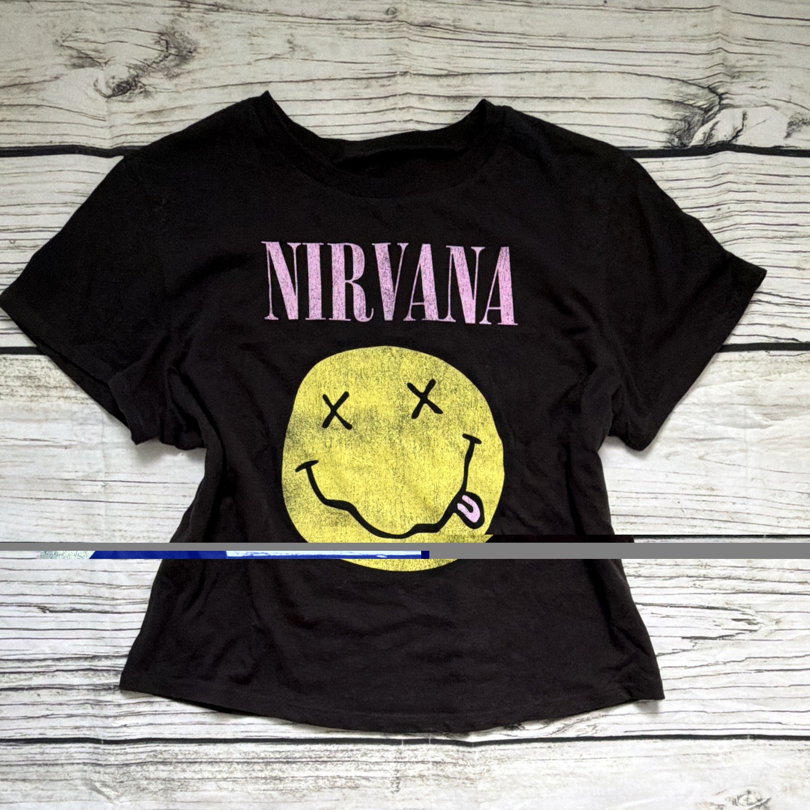 Nirvana Smiley Graphic Print Black Crew Neck Short Sleeve Women’s T-Shirt L gallery