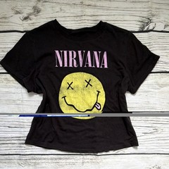 Nirvana Smiley Graphic Print Black Crew Neck Short Sleeve Women’s T-Shirt L