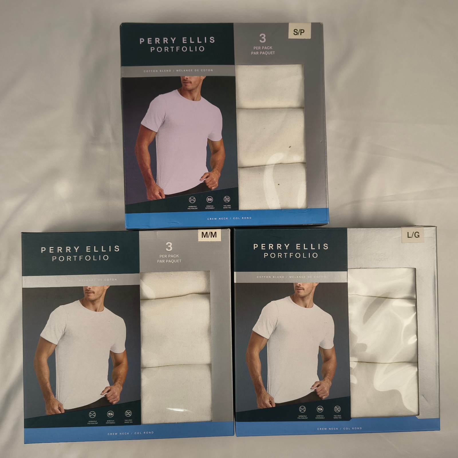 Perry Ellis Portfolio 3 Pack Crew Neck Tee White Cotton Blend Undershirt S M L gallery