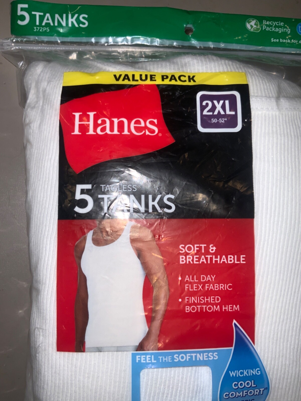 Hanes Cool Comfort white TANKS undershirts soft breathable wicking finished hem gallery
