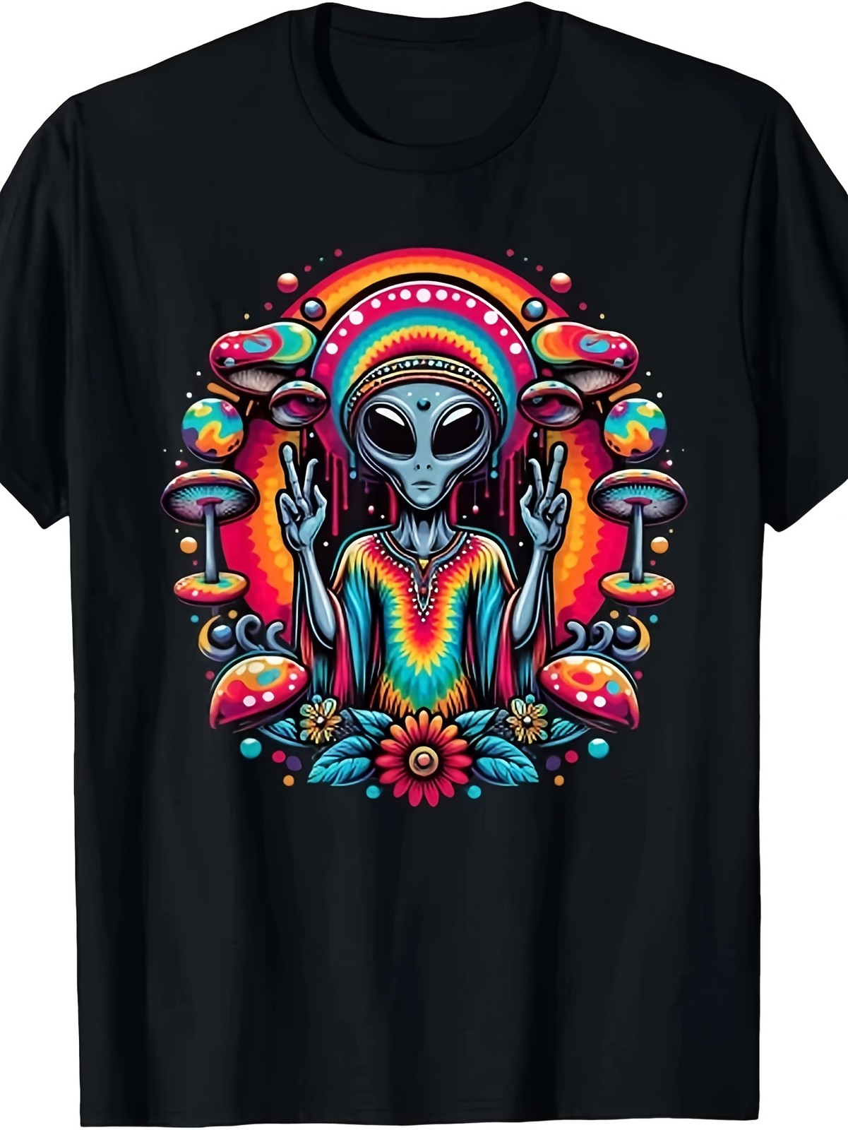 Tie Dye Alien Peace Sign Graphic T-Shirt Boho Hippie Space Vibes Tee gallery