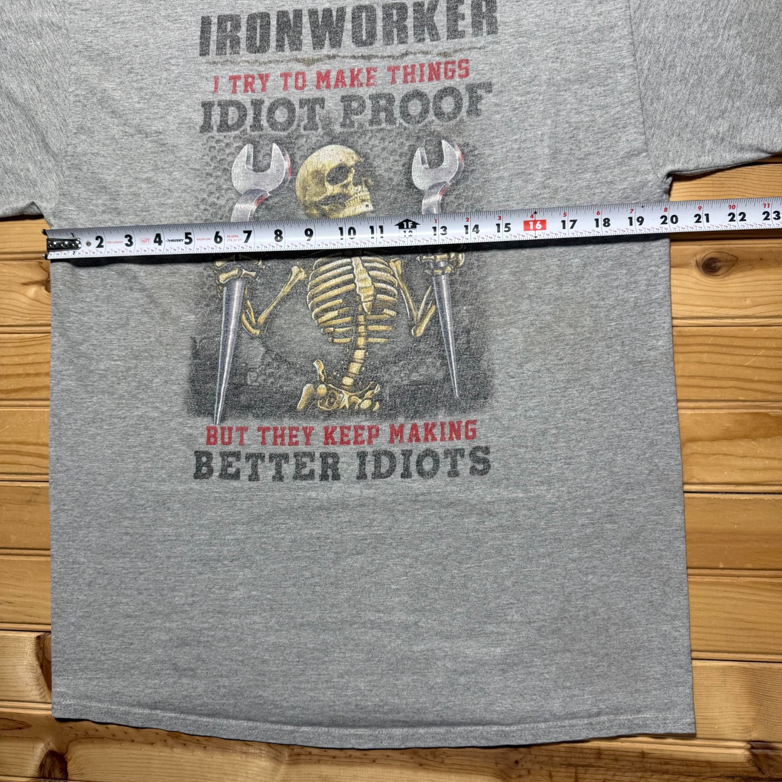 Vintage 90s Y2K Hanes Ironworker Idiot Proof Better Idiots Skeleton Shirt Large gallery