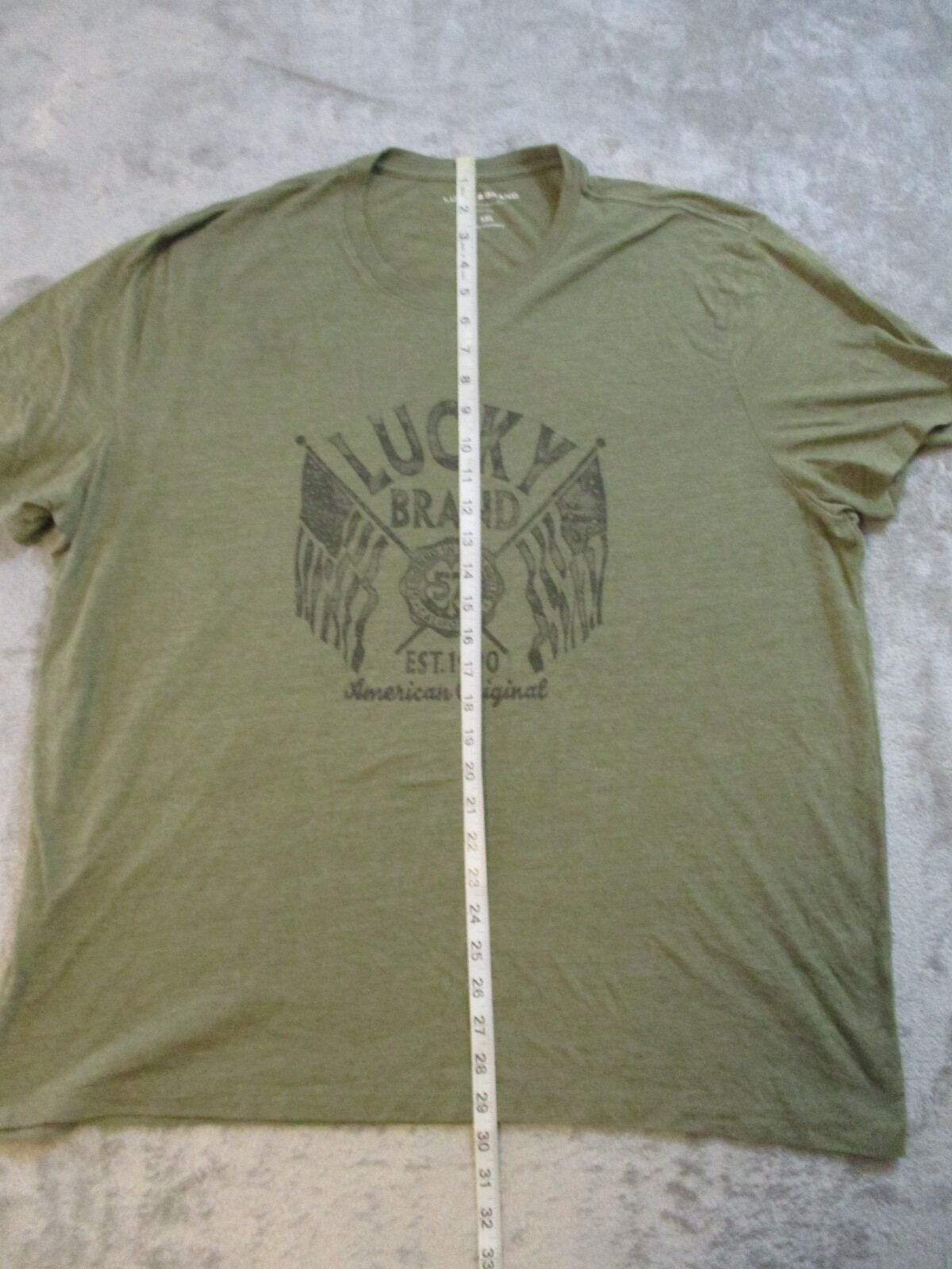 Lucky Brand Shirt Mens XXL Green Black Olive Drab Military USA American Flag gallery