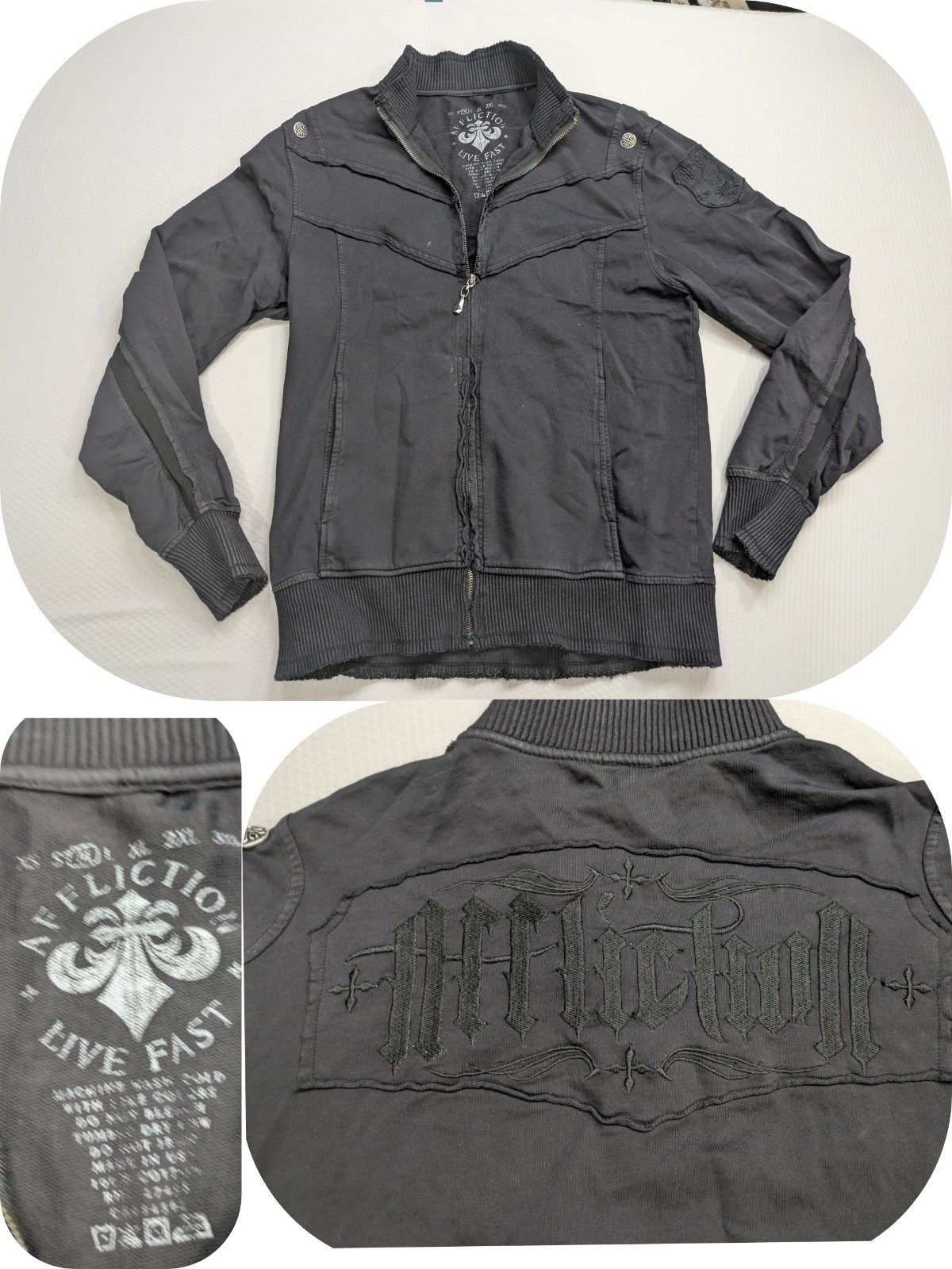 Affliction Long Sleeve Jacket Shirt Embroidered Distress Y2K Grunge Streetwear M
