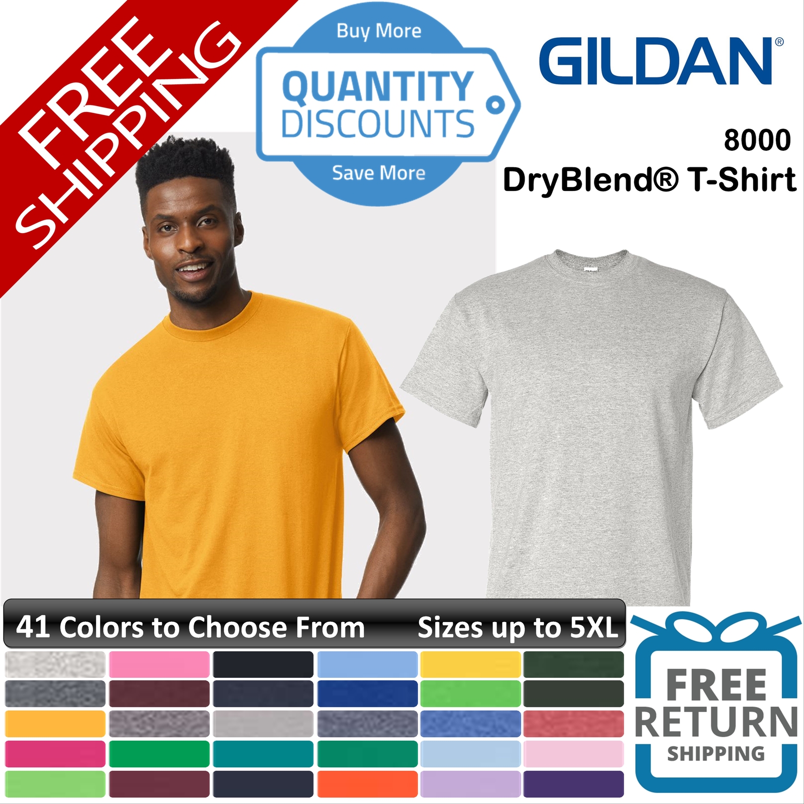 Gildan Men DryBlend Classic fit short sleeve T-Shirt new Up To 5XL 8000b