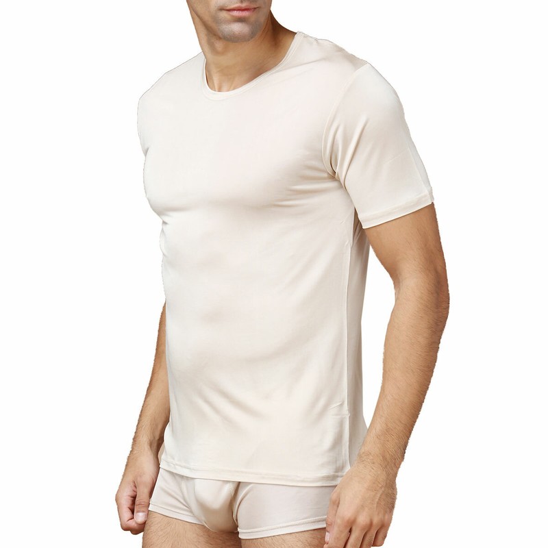 2026 T Shirt Pure Silk Knit Men’s Shirt Round Neck Short Sleeves Solid Us S M L
