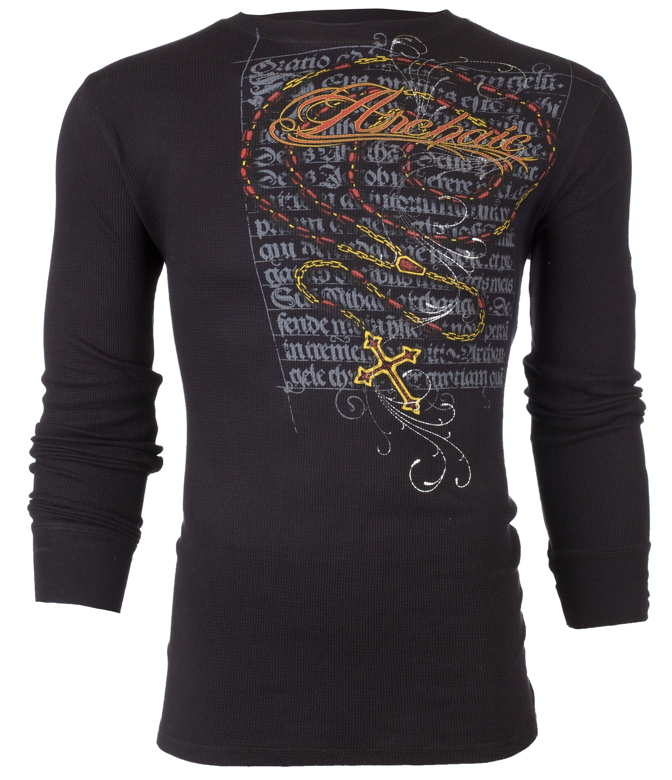 Archaic by Affliction Men's Thermal Shirt DEATH MARY Skull Biker Black gallery