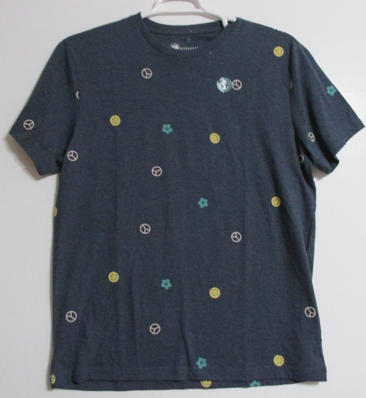 Men’s Aeropostale Peace Floral Smiley Graphic T-Shirt Blue Size Large