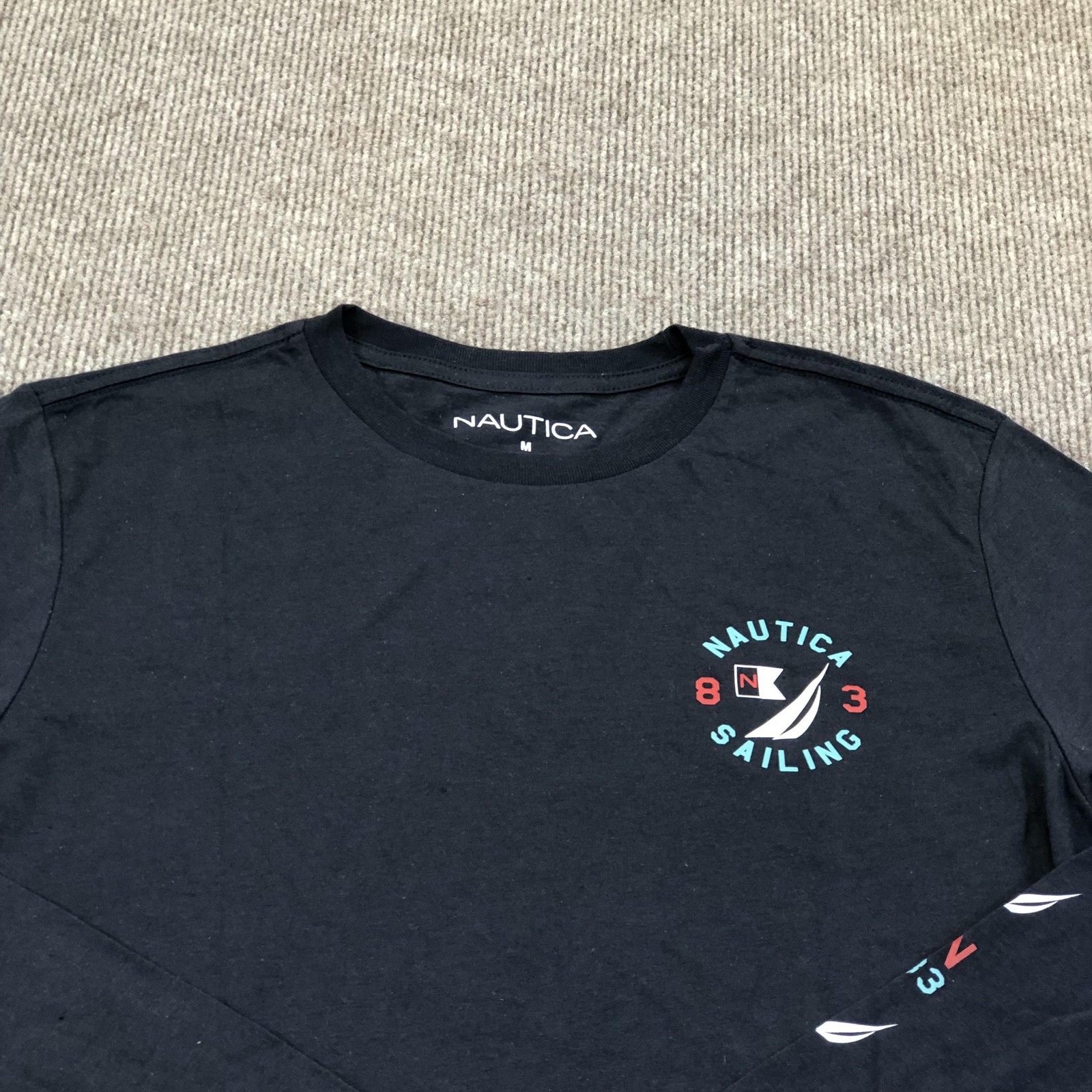 Nautica Shirt Mens Medium Blue Sailing Graphic Tee Tagless Nautical Long Sleeve gallery