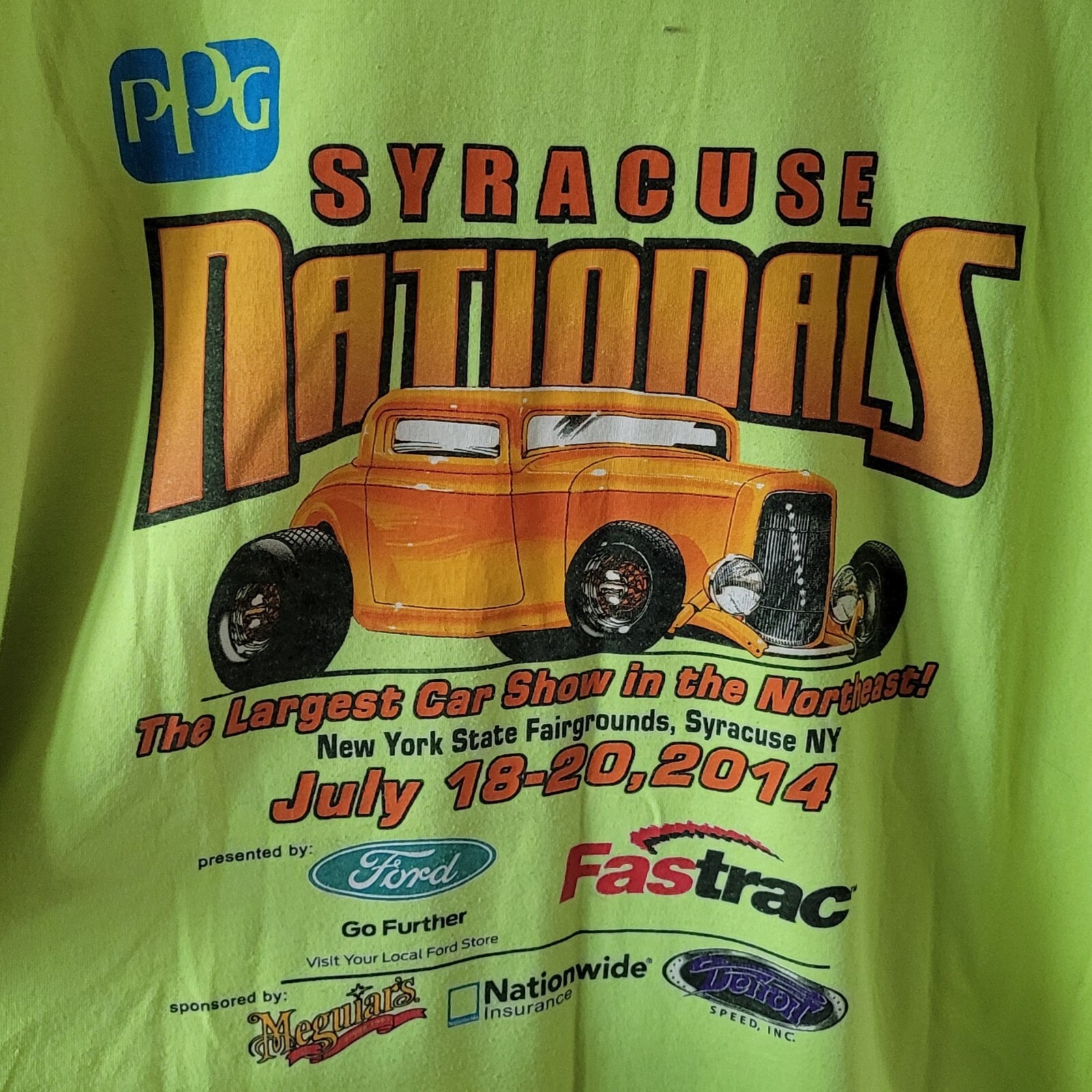 Rare Grail 2014 Syracuse Nationals Neon Green Racing Hotrod T-Shirt, Men's XXL gallery