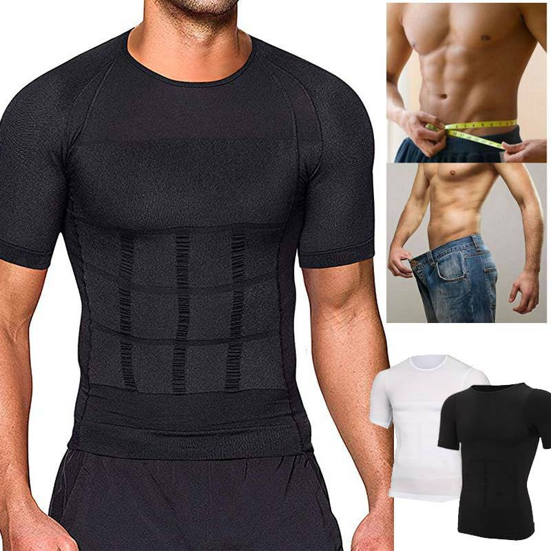 Men Slimming Body Shaper T-shirt Abs Abdomen Compression Tee Workout Tank Tops gallery