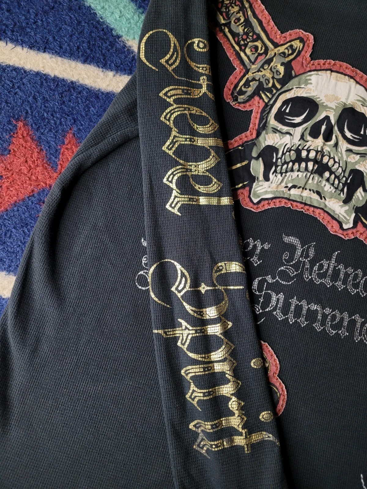 Rebel Spirit Thermal Long Sleeve Shirt Mens Large Black Skull Royalty Y2K Biker gallery