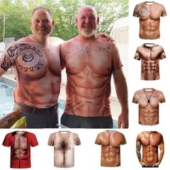 Men’s 3D Muscle Tattoo Print Short Sleeve T-Shirt