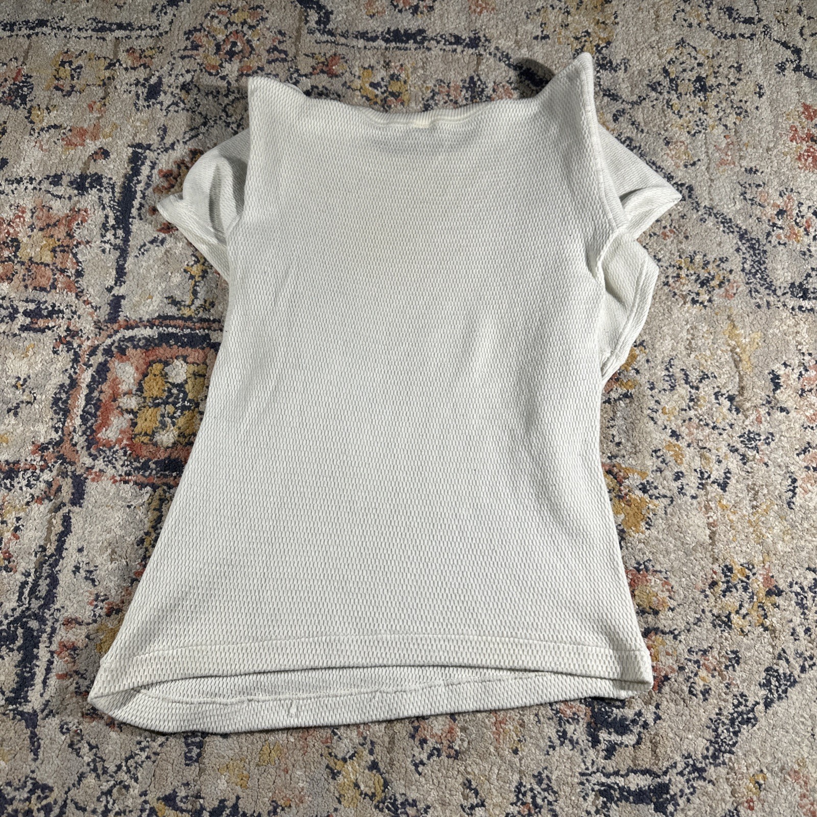 VTG 60s 70s Towncraft Thick Thermal Sweater size S Ivory Off White Waffle Knit gallery