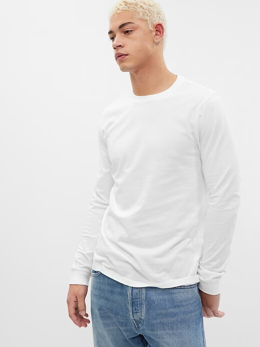 NWT GAP Soft Everyday Long-Sleeve Tee Shirt T-Shirt 100% cotton White Men S L XL gallery