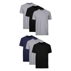 6 Pack Mens 75% Cotton,Moisture-Wicking Crew Tee Undershirts,(S) Black/Grey/Blue