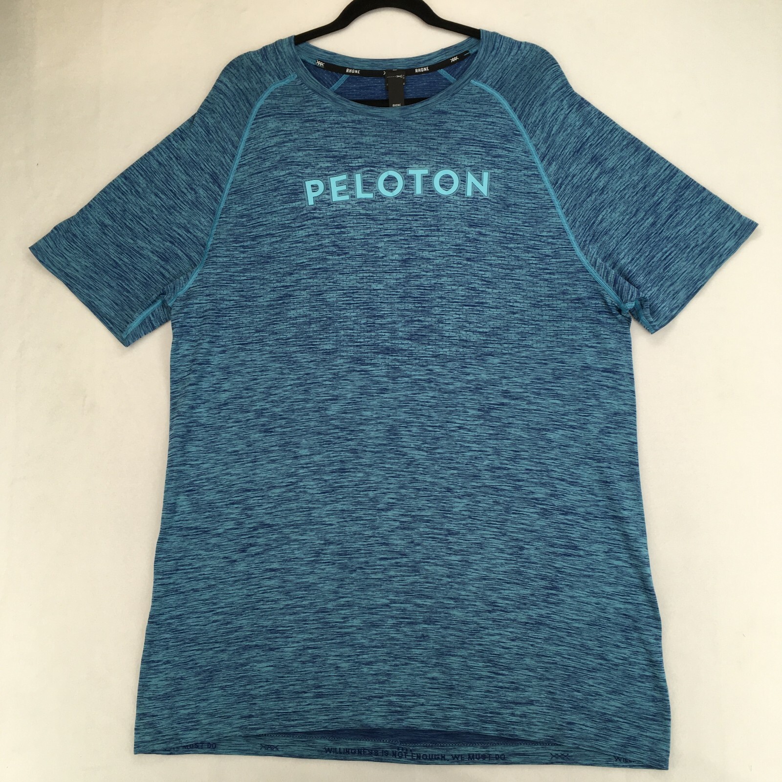 RHONE PELOTON Men’s T-Shirt Size XL Polyamide Blue Crew Neck Short Sleeve