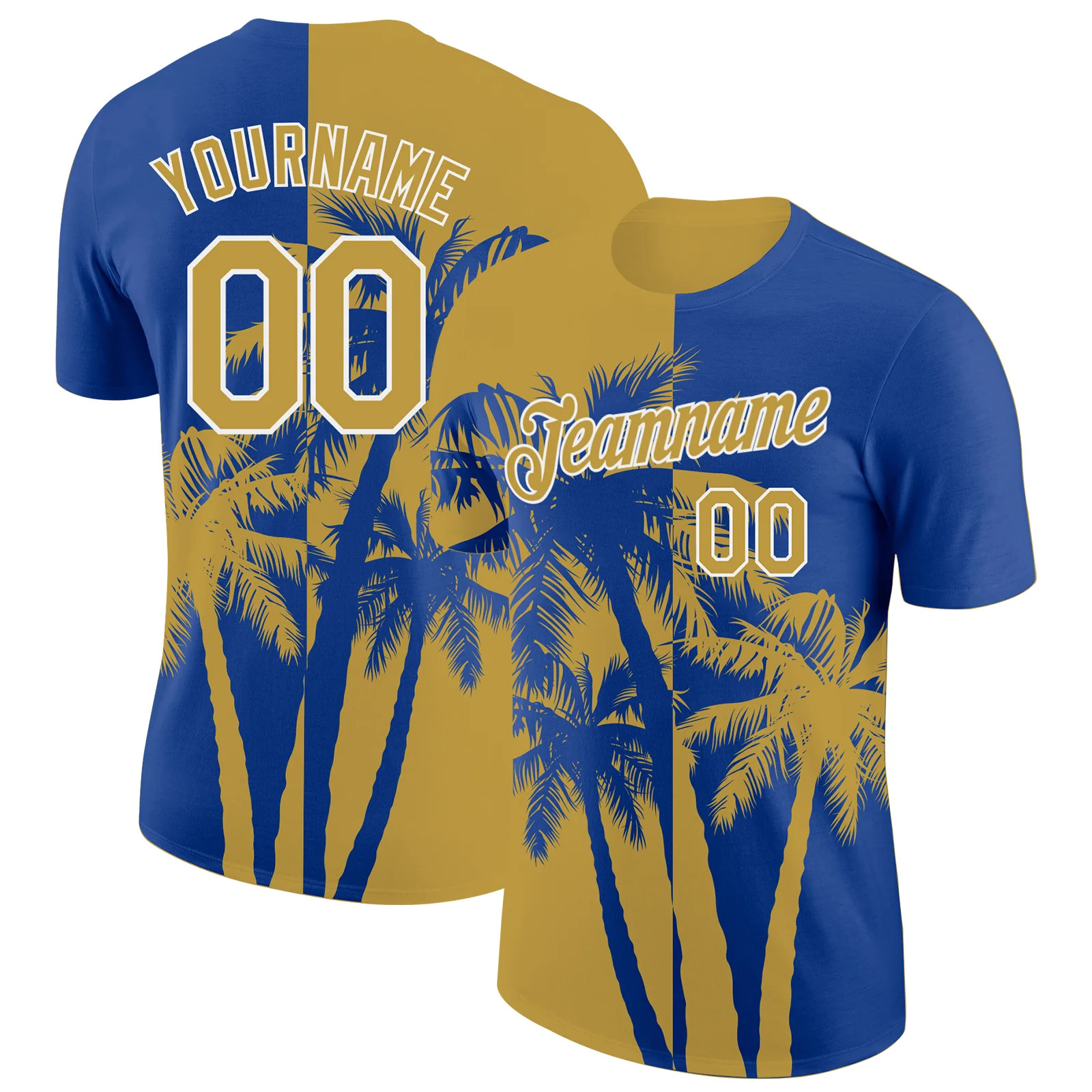 Custom Royal Old Gold White Hawaii Palm Tree T-Shirt Tropical Summer Beach Gift gallery