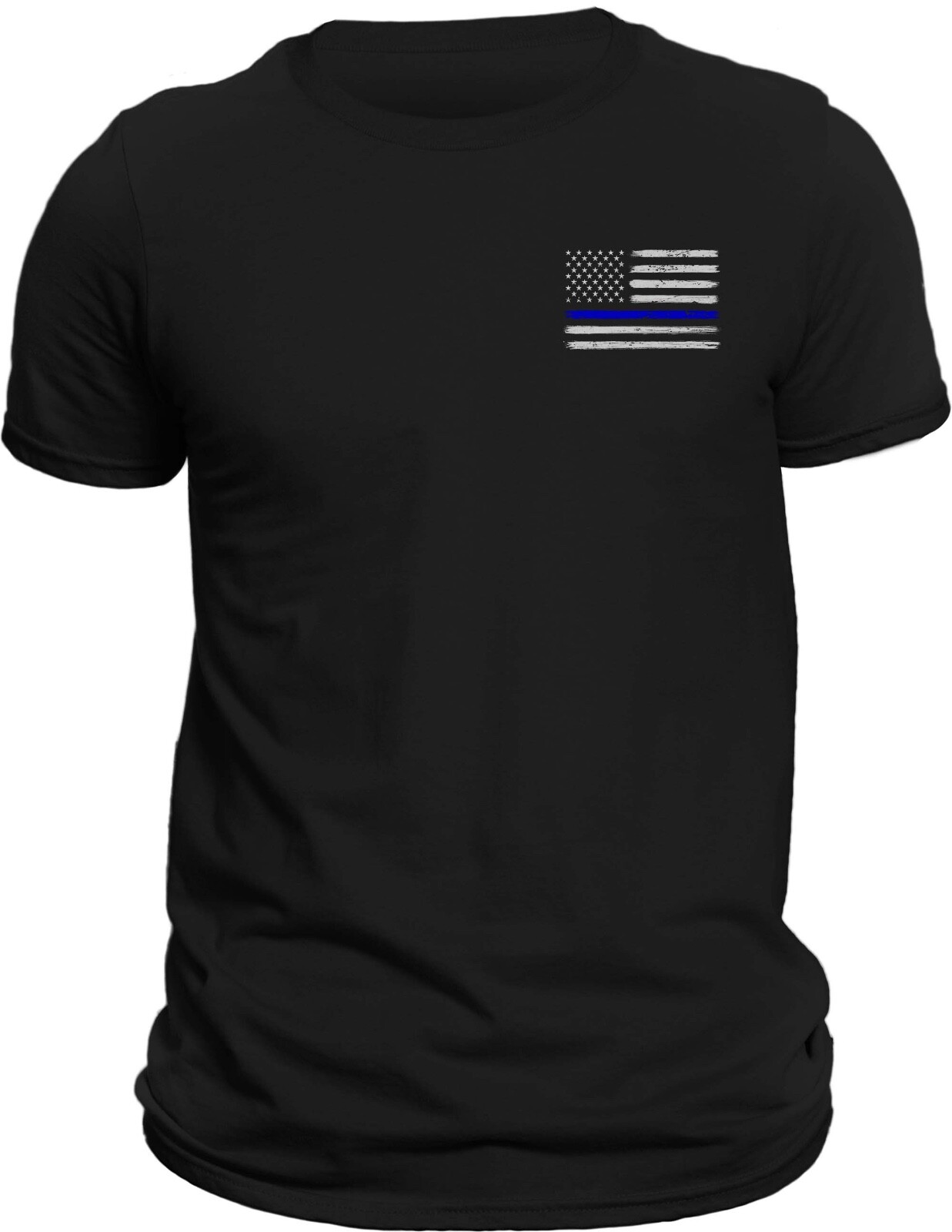 Police Thin Blue Line Flag Front Heart Side Print T-Shirt gallery
