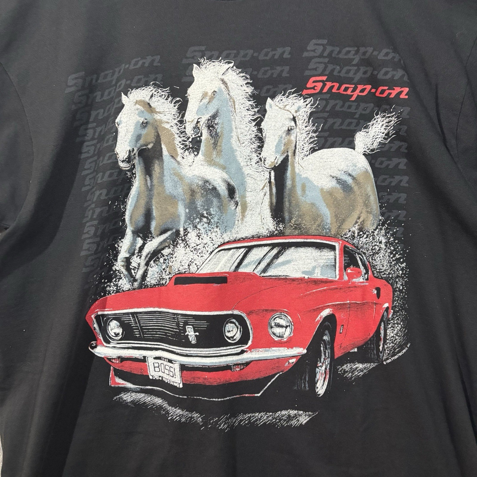 Vintage 90s Snap On Tools Shirt Men XL Black Mustang Horses Single Stitch USA gallery