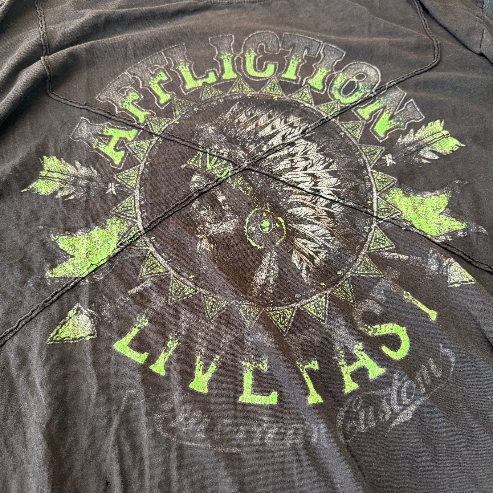 Affliction green and Black Shirt gallery
