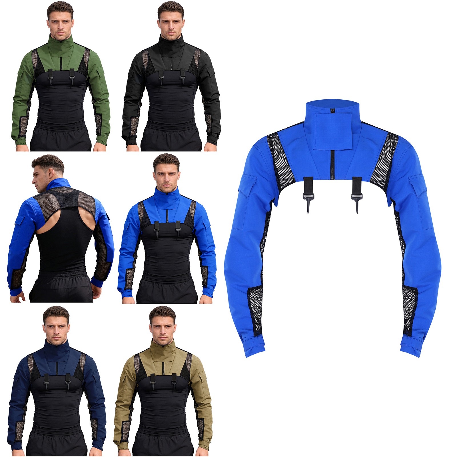 Men Crop Top Long Sleeves T-shirt Shrugs Shoulder Armor Stand Collar Fitness gallery